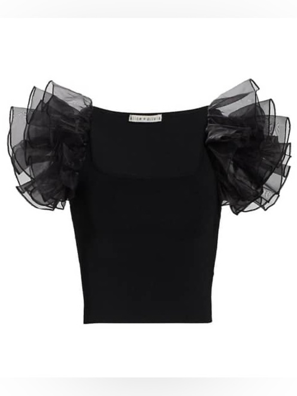 Alice + Olivia Black Merida Ruffle Sleeve Crop Top XS